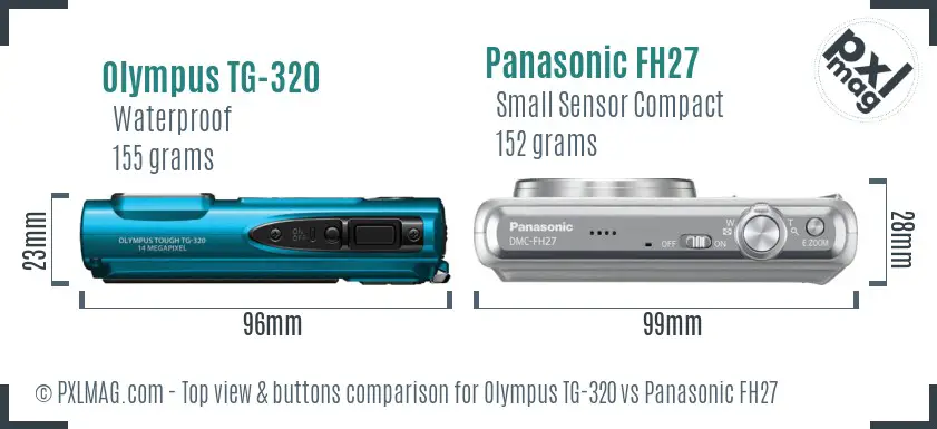 Olympus TG-320 vs Panasonic FH27 top view buttons comparison