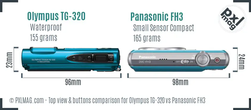 Olympus TG-320 vs Panasonic FH3 top view buttons comparison
