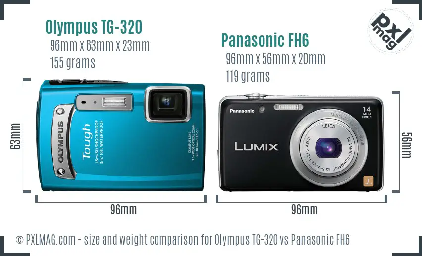 Olympus TG-320 vs Panasonic FH6 size comparison
