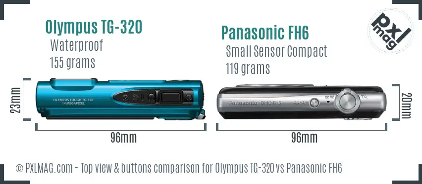 Olympus TG-320 vs Panasonic FH6 top view buttons comparison