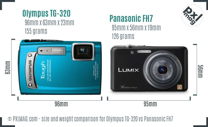 Olympus TG-320 vs Panasonic FH7 size comparison