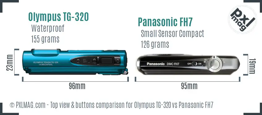 Olympus TG-320 vs Panasonic FH7 top view buttons comparison