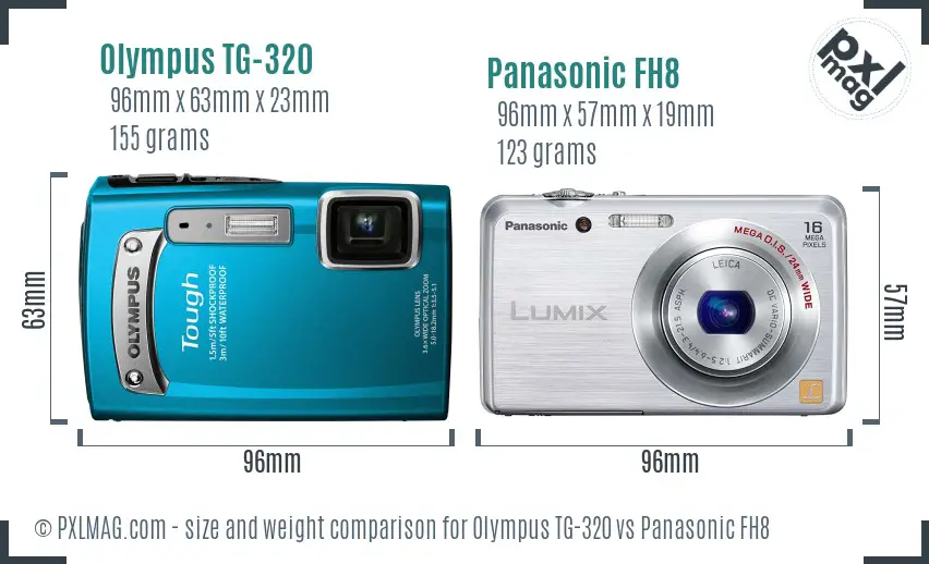 Olympus TG-320 vs Panasonic FH8 size comparison