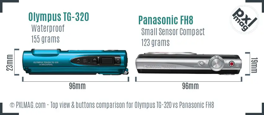 Olympus TG-320 vs Panasonic FH8 top view buttons comparison