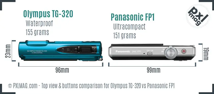 Olympus TG-320 vs Panasonic FP1 top view buttons comparison