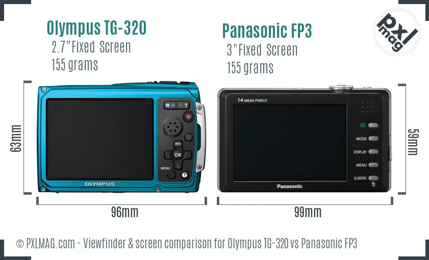 Olympus TG-320 vs Panasonic FP3 Screen and Viewfinder comparison