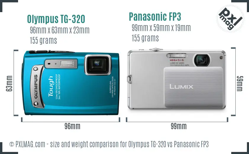 Olympus TG-320 vs Panasonic FP3 size comparison