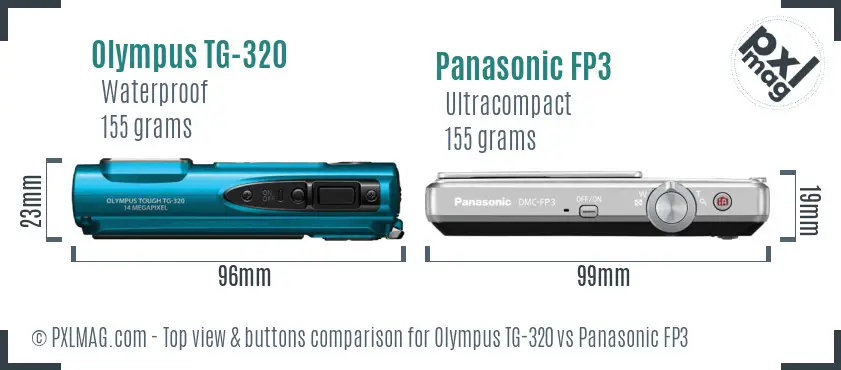 Olympus TG-320 vs Panasonic FP3 top view buttons comparison