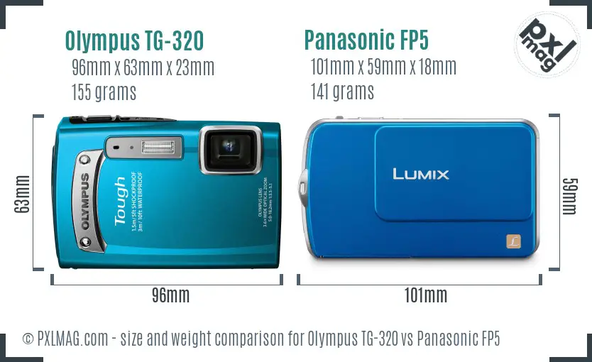 Olympus TG-320 vs Panasonic FP5 size comparison