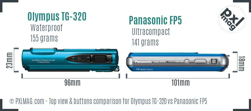 Olympus TG-320 vs Panasonic FP5 top view buttons comparison