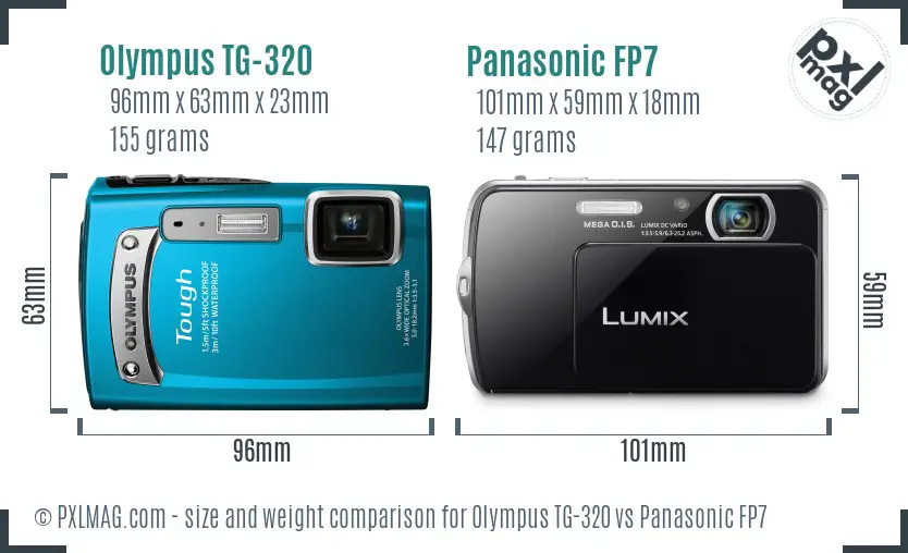 Olympus TG-320 vs Panasonic FP7 size comparison