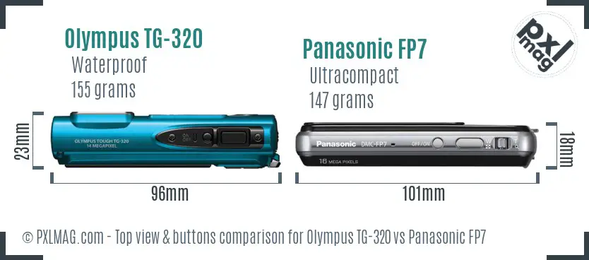 Olympus TG-320 vs Panasonic FP7 top view buttons comparison