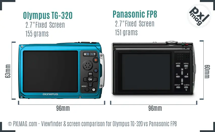 Olympus TG-320 vs Panasonic FP8 Screen and Viewfinder comparison