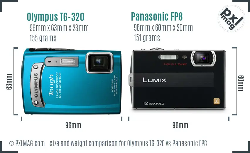 Olympus TG-320 vs Panasonic FP8 size comparison