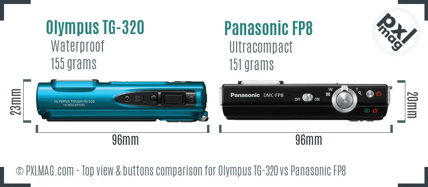 Olympus TG-320 vs Panasonic FP8 top view buttons comparison