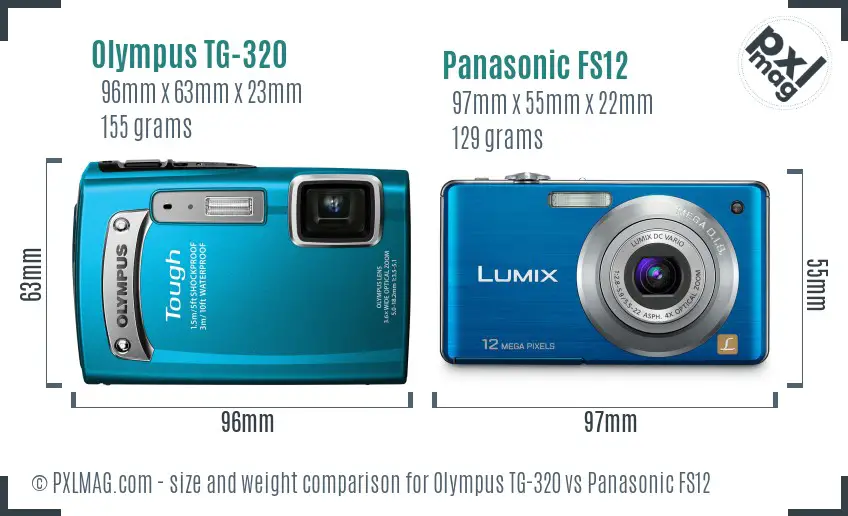Olympus TG-320 vs Panasonic FS12 size comparison
