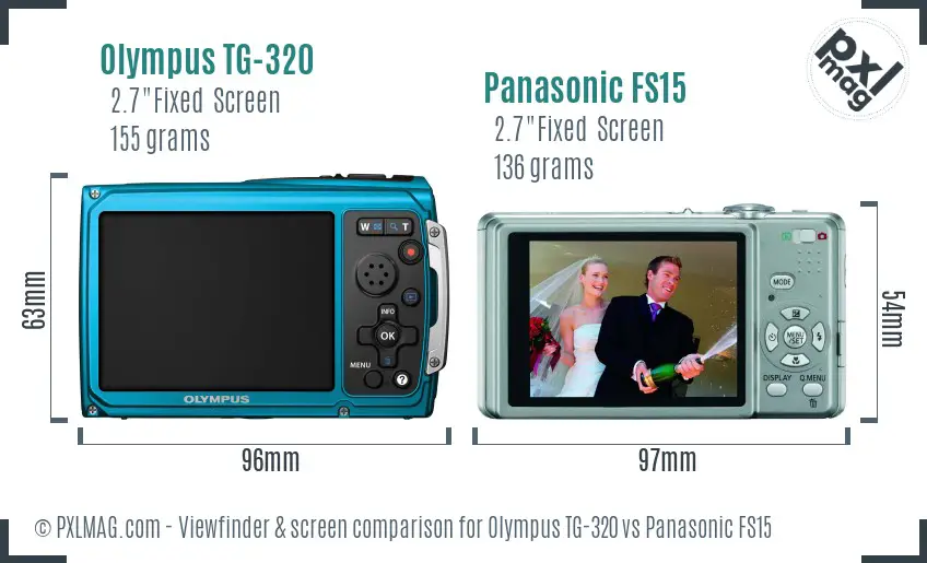 Olympus TG-320 vs Panasonic FS15 Screen and Viewfinder comparison