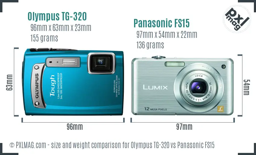 Olympus TG-320 vs Panasonic FS15 size comparison