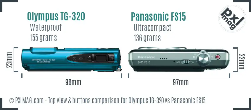 Olympus TG-320 vs Panasonic FS15 top view buttons comparison