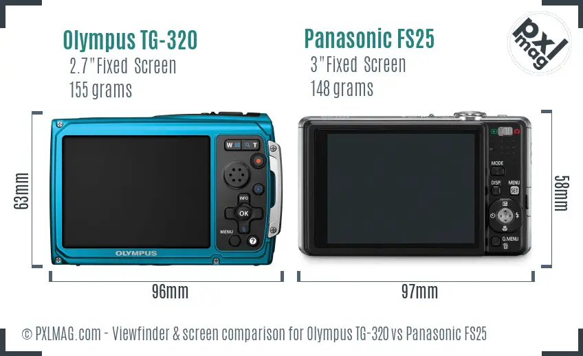 Olympus TG-320 vs Panasonic FS25 Screen and Viewfinder comparison