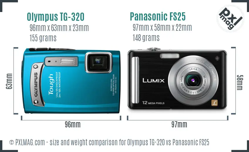 Olympus TG-320 vs Panasonic FS25 size comparison