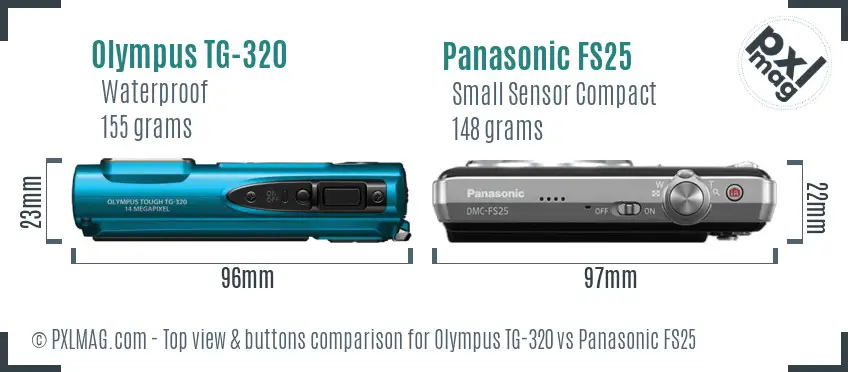 Olympus TG-320 vs Panasonic FS25 top view buttons comparison