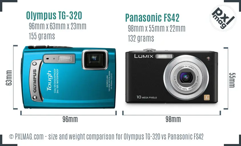 Olympus TG-320 vs Panasonic FS42 size comparison