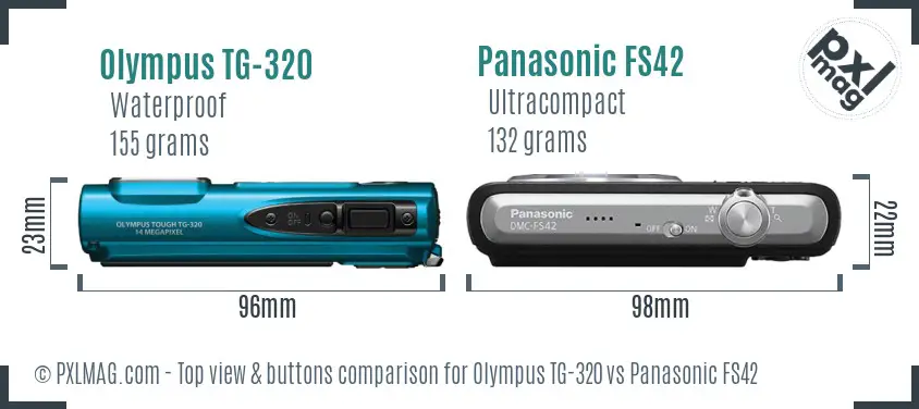 Olympus TG-320 vs Panasonic FS42 top view buttons comparison