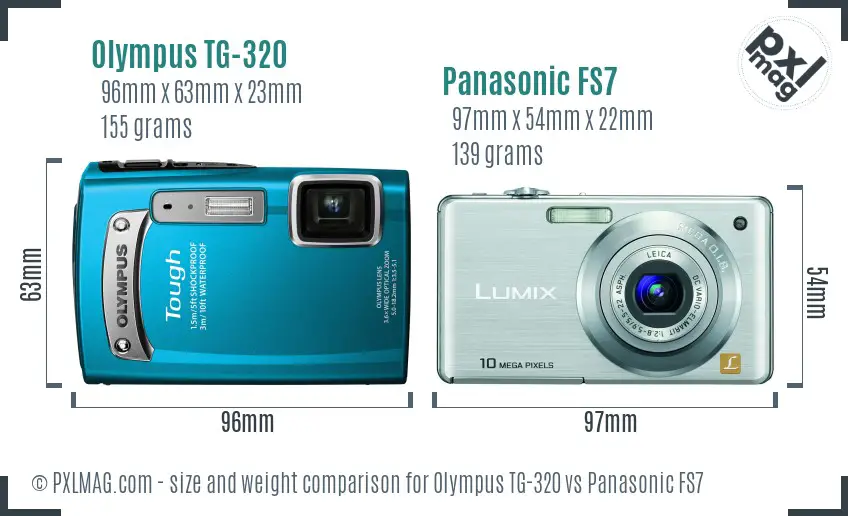 Olympus TG-320 vs Panasonic FS7 size comparison