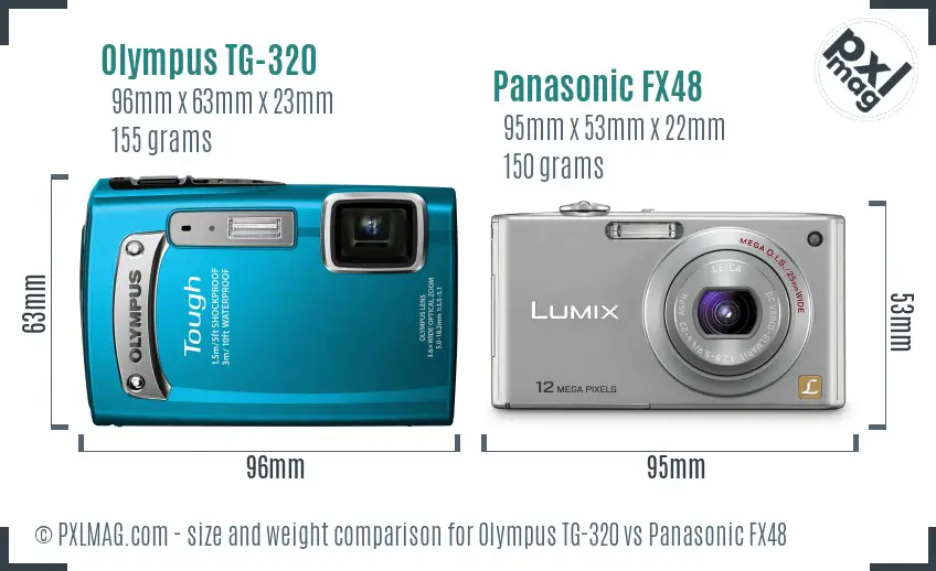 Olympus TG-320 vs Panasonic FX48 size comparison