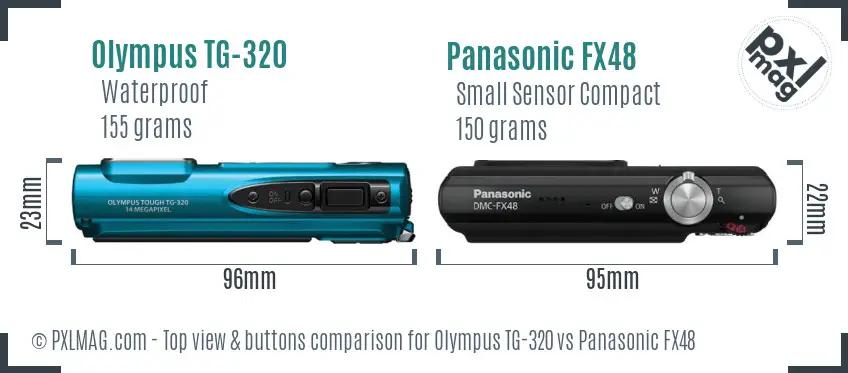 Olympus TG-320 vs Panasonic FX48 top view buttons comparison