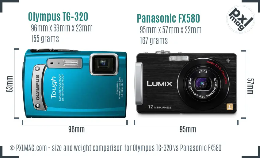 Olympus TG-320 vs Panasonic FX580 size comparison
