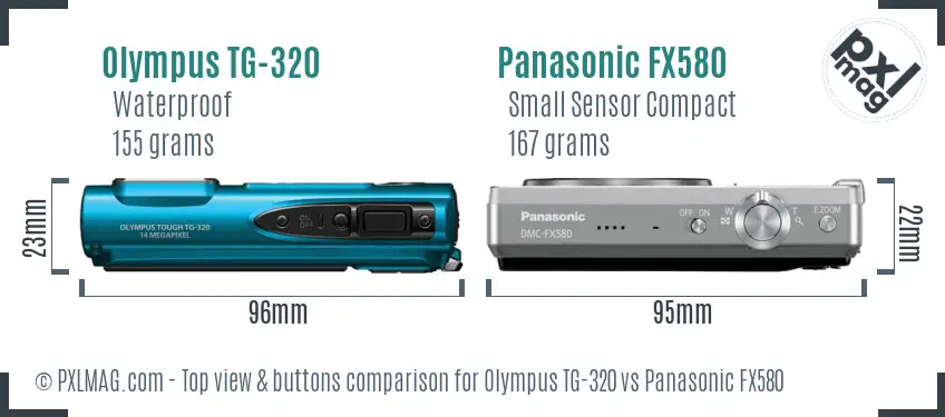 Olympus TG-320 vs Panasonic FX580 top view buttons comparison