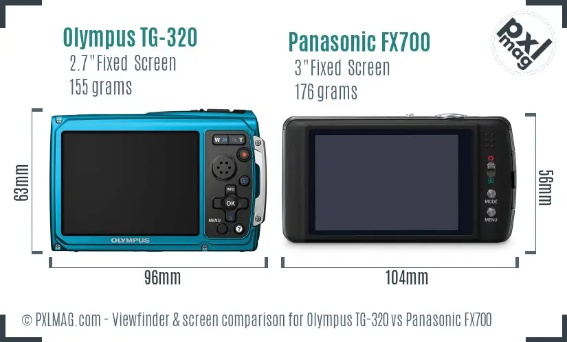 Olympus TG-320 vs Panasonic FX700 Screen and Viewfinder comparison