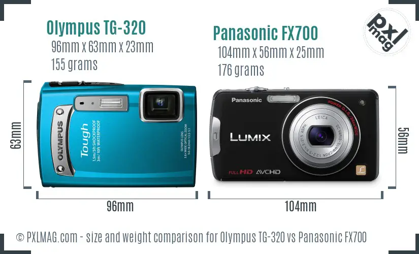 Olympus TG-320 vs Panasonic FX700 size comparison