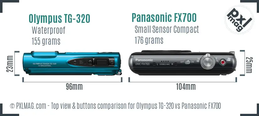 Olympus TG-320 vs Panasonic FX700 top view buttons comparison