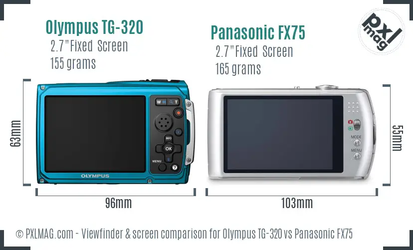 Olympus TG-320 vs Panasonic FX75 Screen and Viewfinder comparison