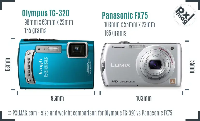 Olympus TG-320 vs Panasonic FX75 size comparison