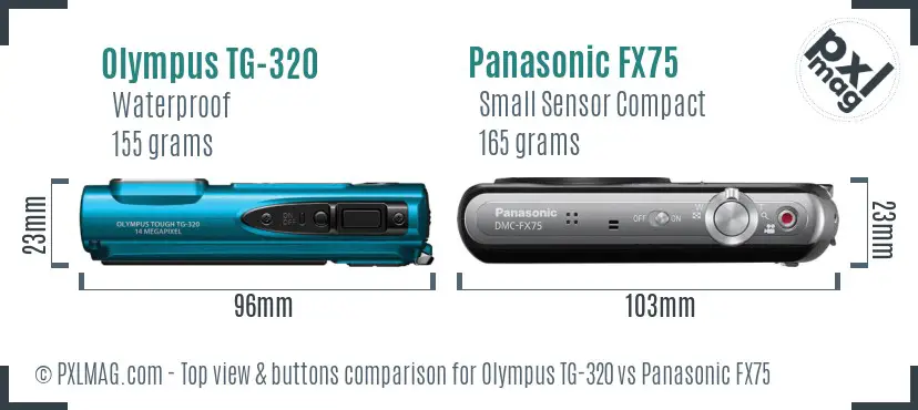 Olympus TG-320 vs Panasonic FX75 top view buttons comparison