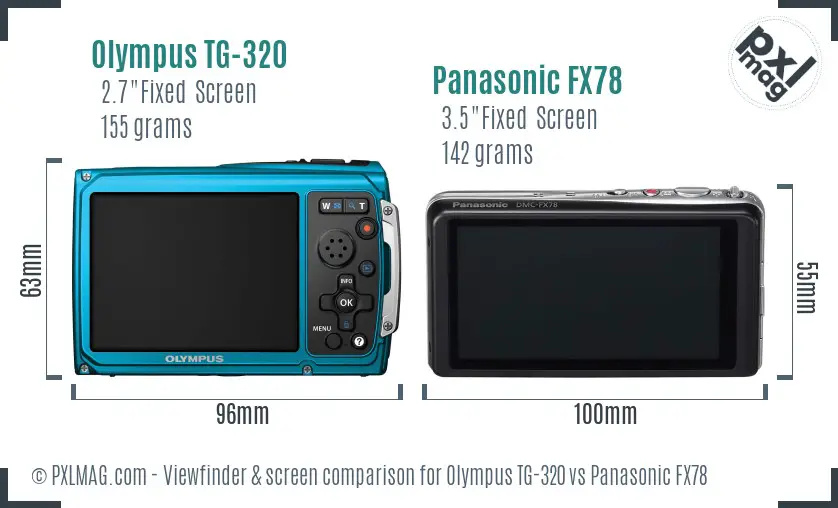 Olympus TG-320 vs Panasonic FX78 Screen and Viewfinder comparison