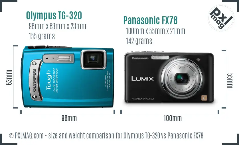 Olympus TG-320 vs Panasonic FX78 size comparison