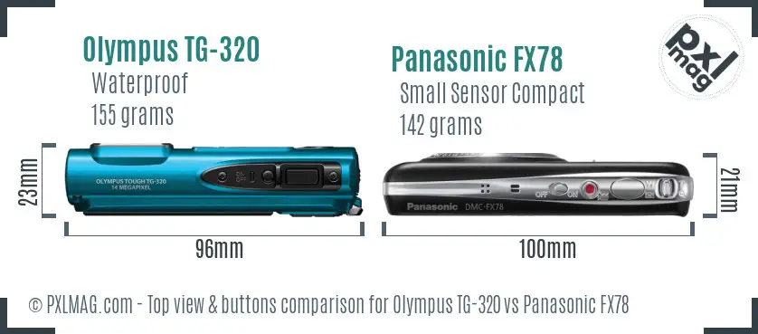 Olympus TG-320 vs Panasonic FX78 top view buttons comparison