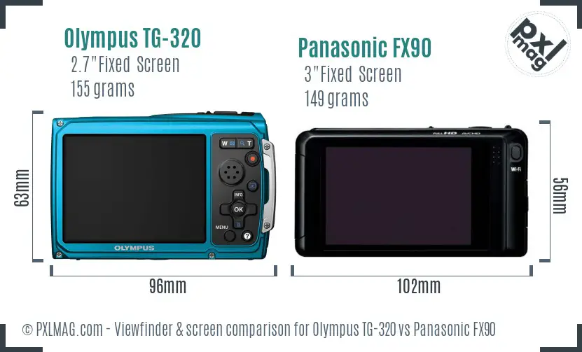 Olympus TG-320 vs Panasonic FX90 Screen and Viewfinder comparison