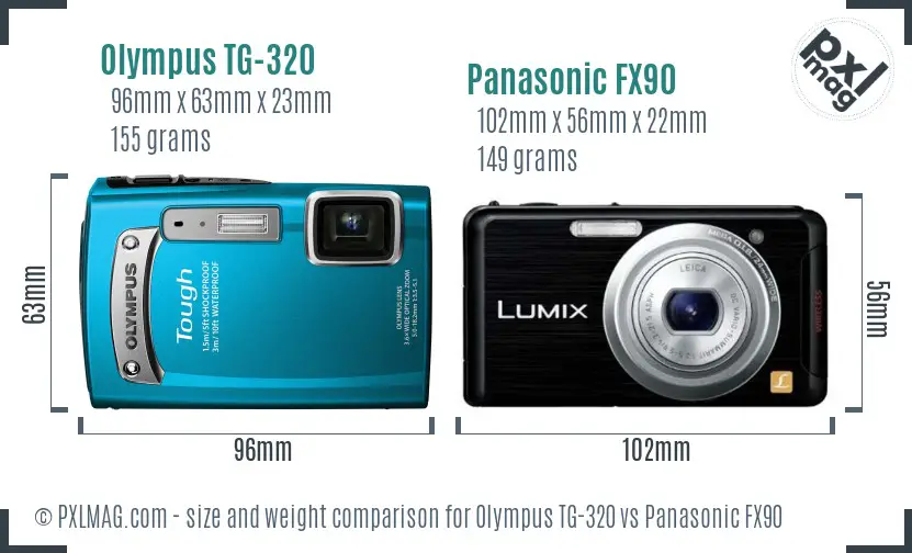 Olympus TG-320 vs Panasonic FX90 size comparison