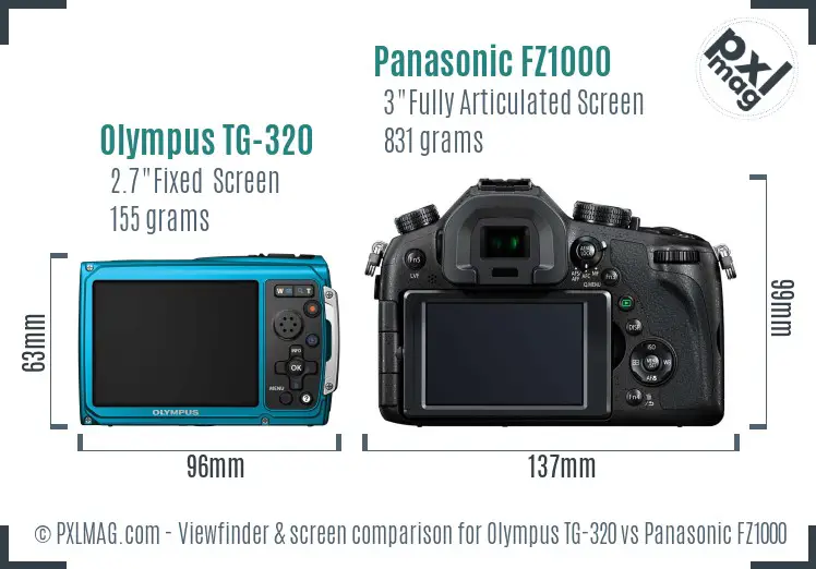 Olympus TG-320 vs Panasonic FZ1000 Screen and Viewfinder comparison Olympus TG-320 vs Panasonic FZ1000 Screen and Viewfinder comparison