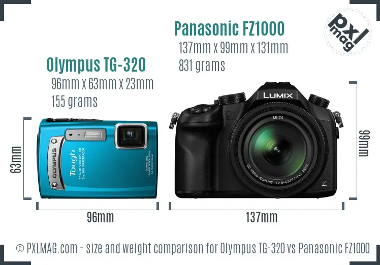 Olympus TG-320 vs Panasonic FZ1000 size comparison Olympus TG-320 vs Panasonic FZ1000 size comparison