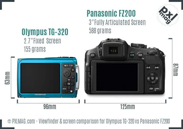 Olympus TG-320 vs Panasonic FZ200 Screen and Viewfinder comparison