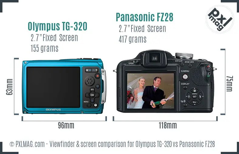 Olympus TG-320 vs Panasonic FZ28 Screen and Viewfinder comparison