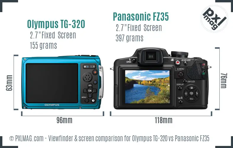 Olympus TG-320 vs Panasonic FZ35 Screen and Viewfinder comparison