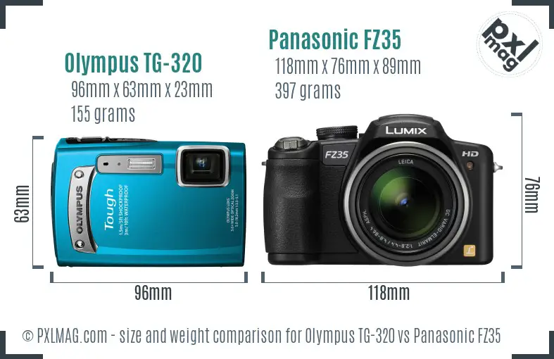Olympus TG-320 vs Panasonic FZ35 size comparison